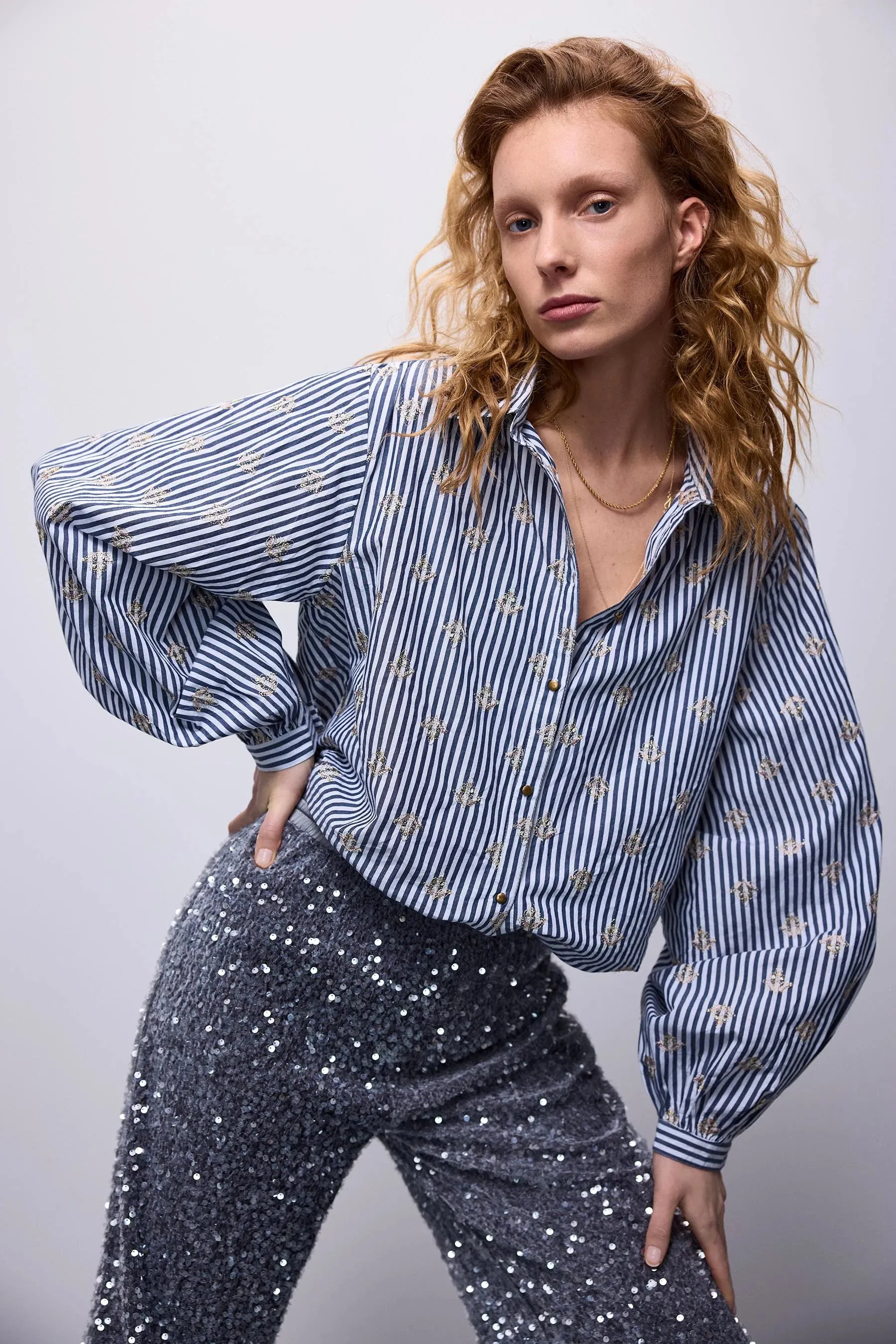 Scattered Embrostripe Blouse with in Mist