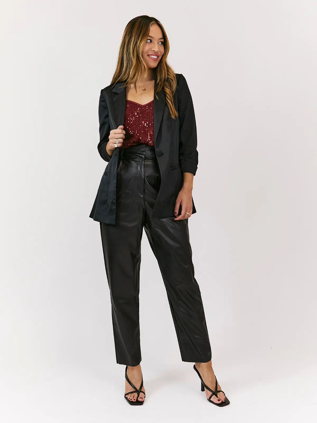 Simone Black Satin Relaxed Blazer