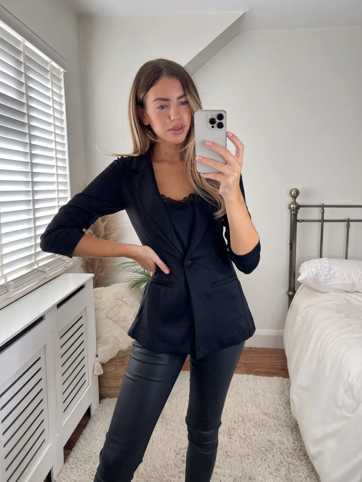Simone Black Satin Relaxed Blazer