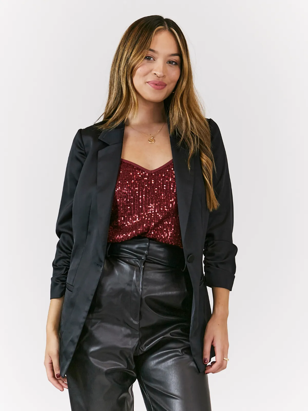 Simone Black Satin Relaxed Blazer