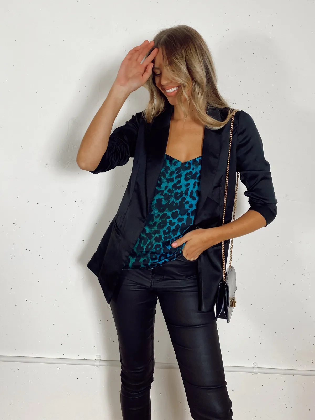 Simone Black Satin Relaxed Blazer
