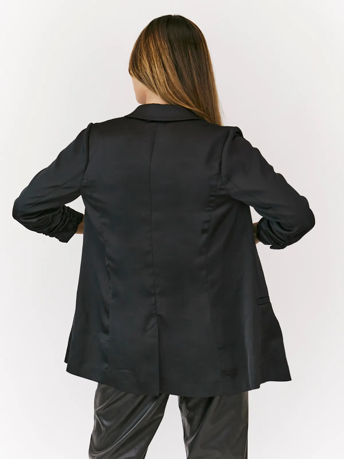 Simone Black Satin Relaxed Blazer