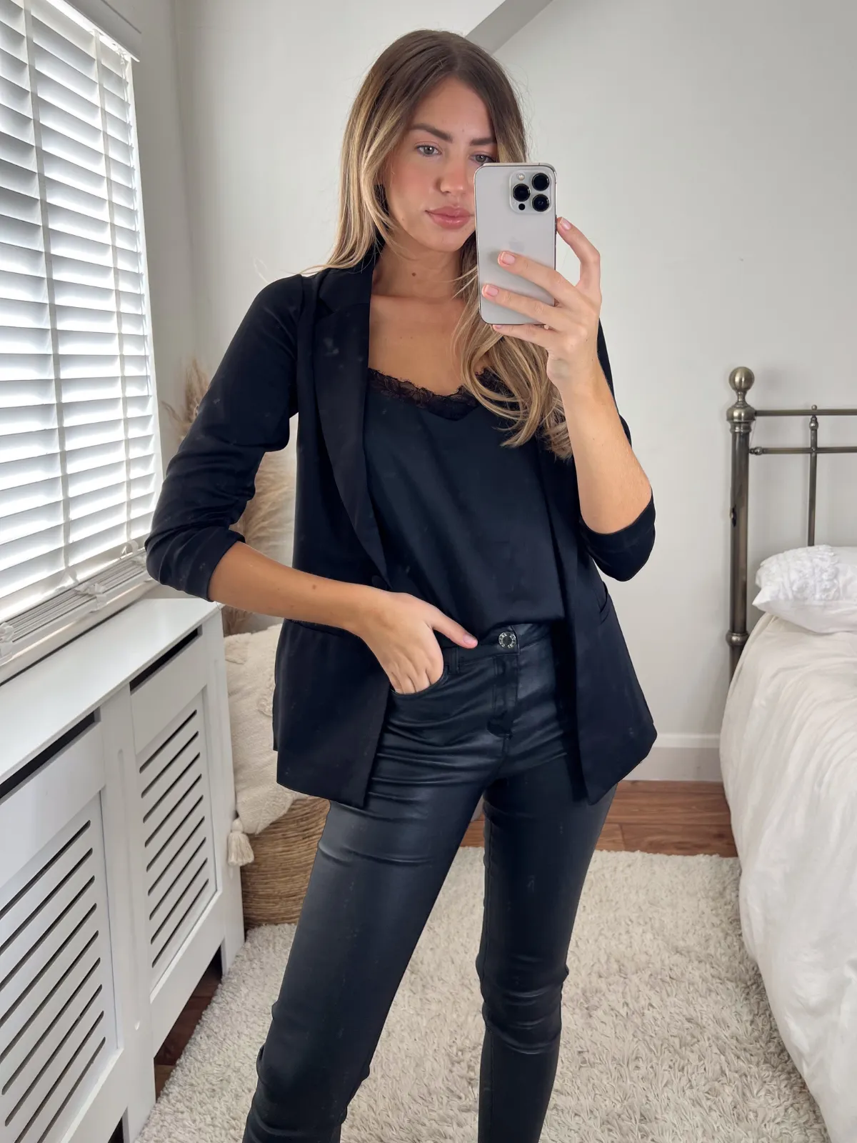 Simone Black Satin Relaxed Blazer