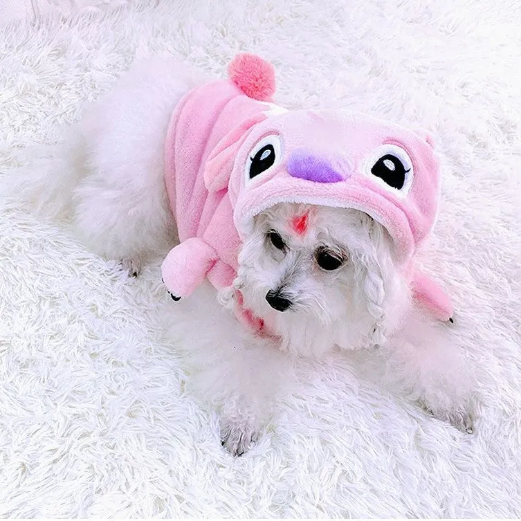 Stitch Angel Dog Costume Fleece Lined Hoodie