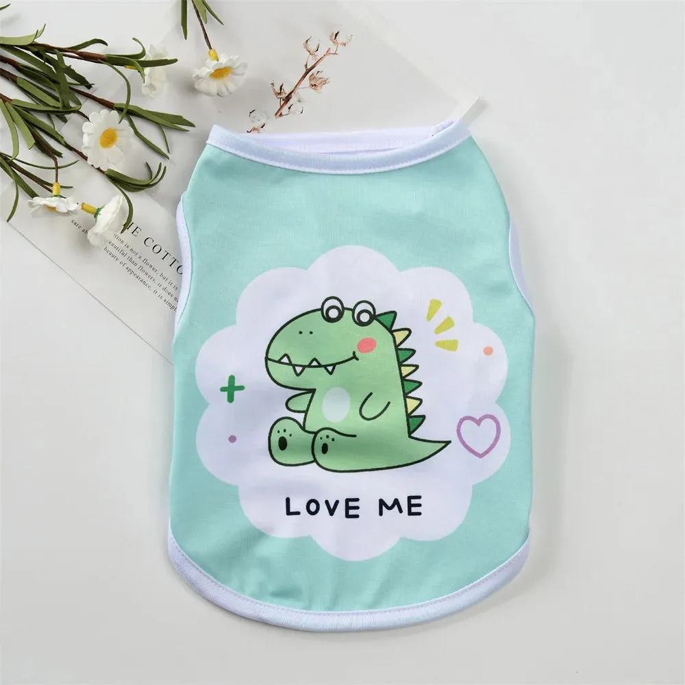 Summer Cat Puppy Clothes | Cartoon Print Pet Sleeveless Vest | Small Dog and Kitten Sphynx Clothing | Roupa para Gato