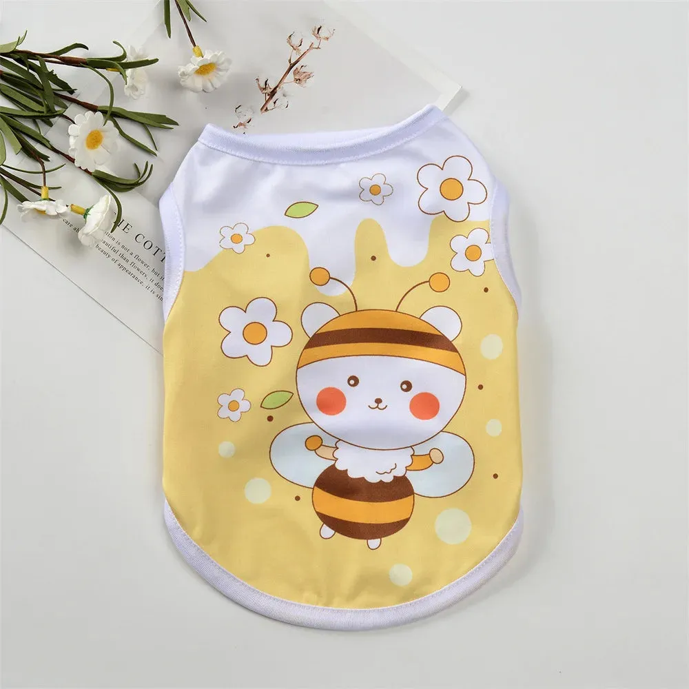 Summer Cat Puppy Clothes | Cartoon Print Pet Sleeveless Vest | Small Dog and Kitten Sphynx Clothing | Roupa para Gato