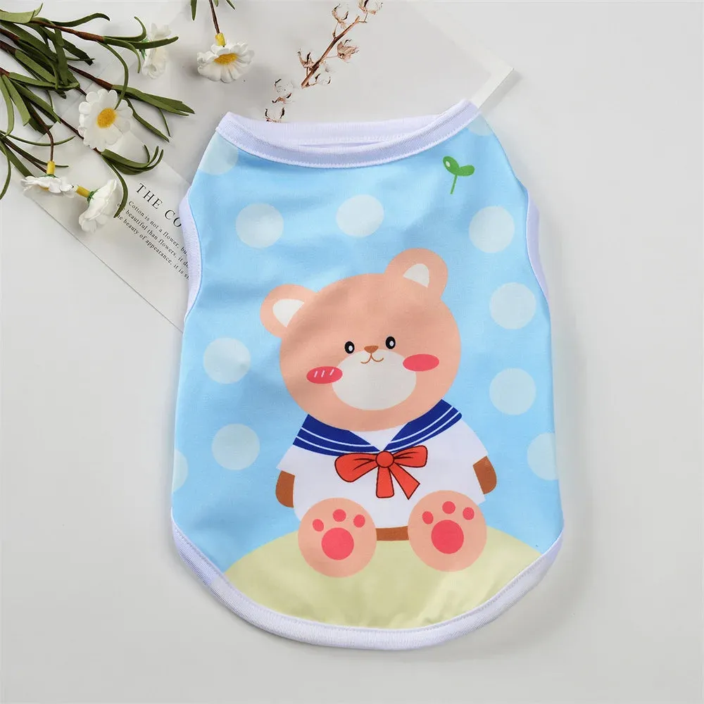 Summer Cat Puppy Clothes | Cartoon Print Pet Sleeveless Vest | Small Dog and Kitten Sphynx Clothing | Roupa para Gato
