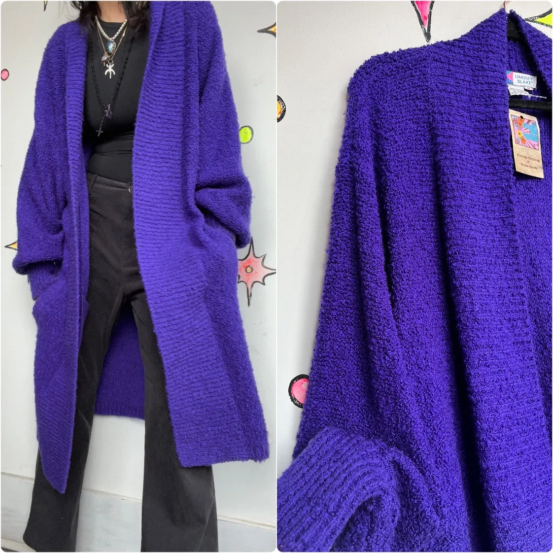 Vintage 80s 90s | Oversized Chunky Cozy Purple Art Wear Puff Sleeve Sweater | M