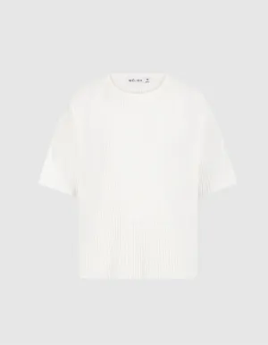White Relaxed Pleated T-Shirt