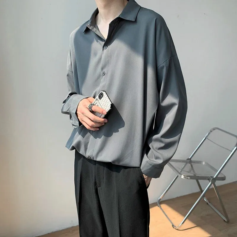 Wiaofellas  -  Black Long sleeved Shirts Men Solid Lapel Shirt Korean Comfortable Blouses Men Casual Loose Classic Summer Autumn Shirt