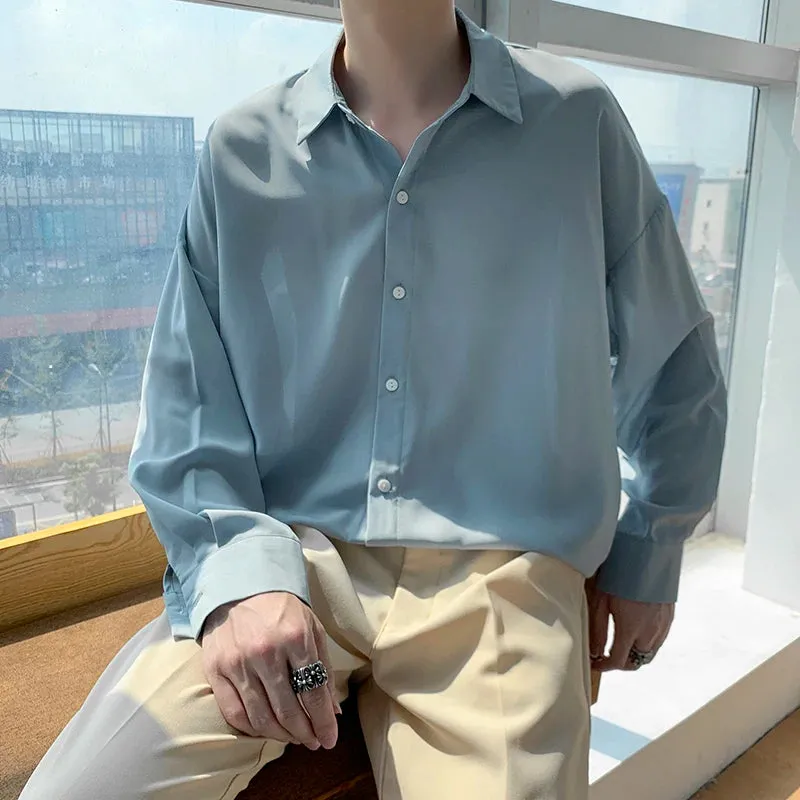 Wiaofellas  -  Black Long sleeved Shirts Men Solid Lapel Shirt Korean Comfortable Blouses Men Casual Loose Classic Summer Autumn Shirt