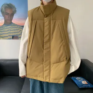 Wiaofellas  -  Korean Fashion Stand Collar Loose Vests Male Casual Solid Warm Waistcoat Coat  Autumn Winter New Heated Sleeveless Jackets Men's