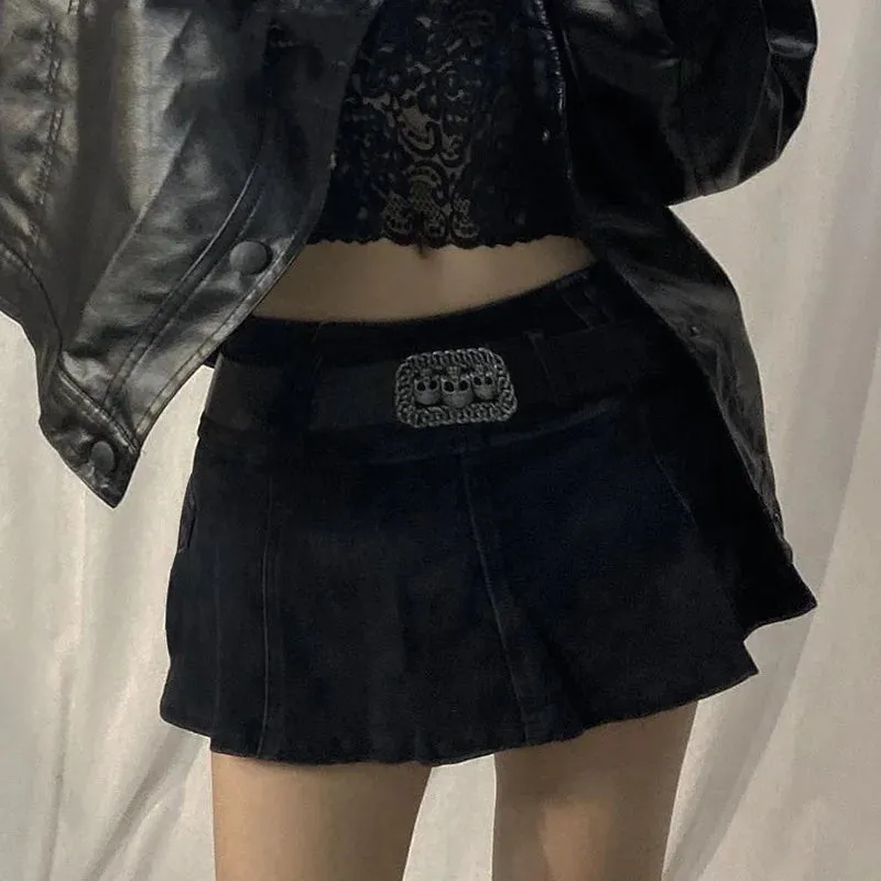 Women's Gothic Mini Skirt | Low Rise Black Pocket Patchwork
