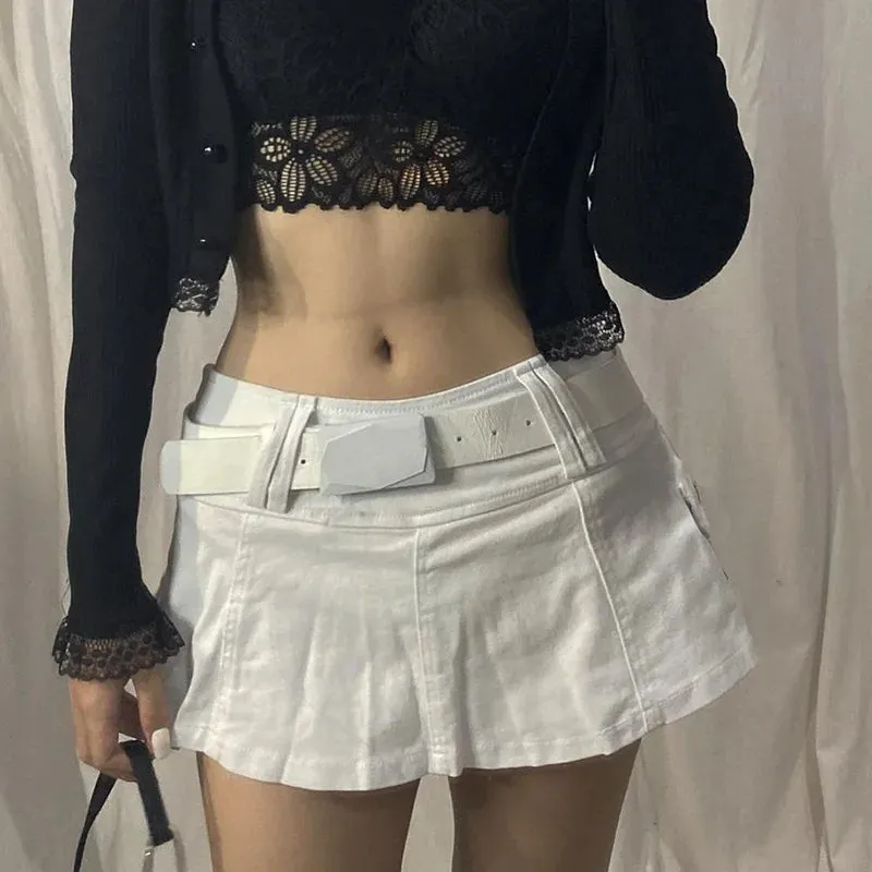 Women's Gothic Mini Skirt | Low Rise Black Pocket Patchwork