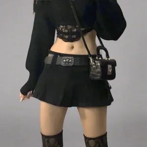 Women's Gothic Mini Skirt | Low Rise Black Pocket Patchwork