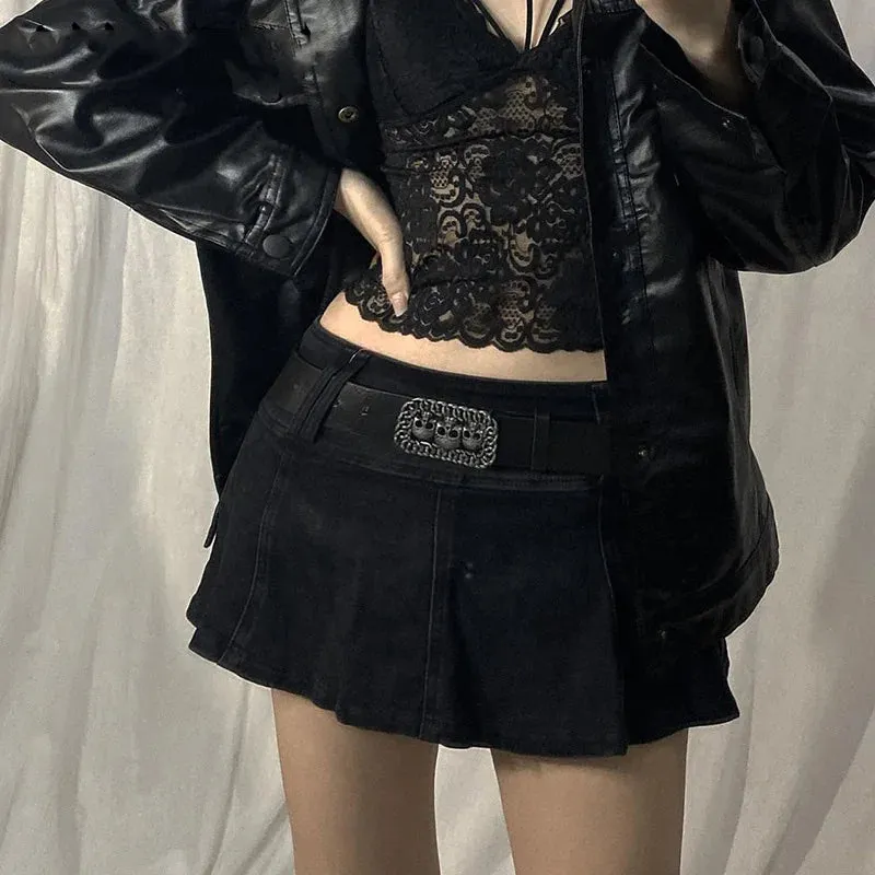 Women's Gothic Mini Skirt | Low Rise Black Pocket Patchwork