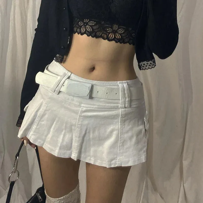 Women's Gothic Mini Skirt | Low Rise Black Pocket Patchwork