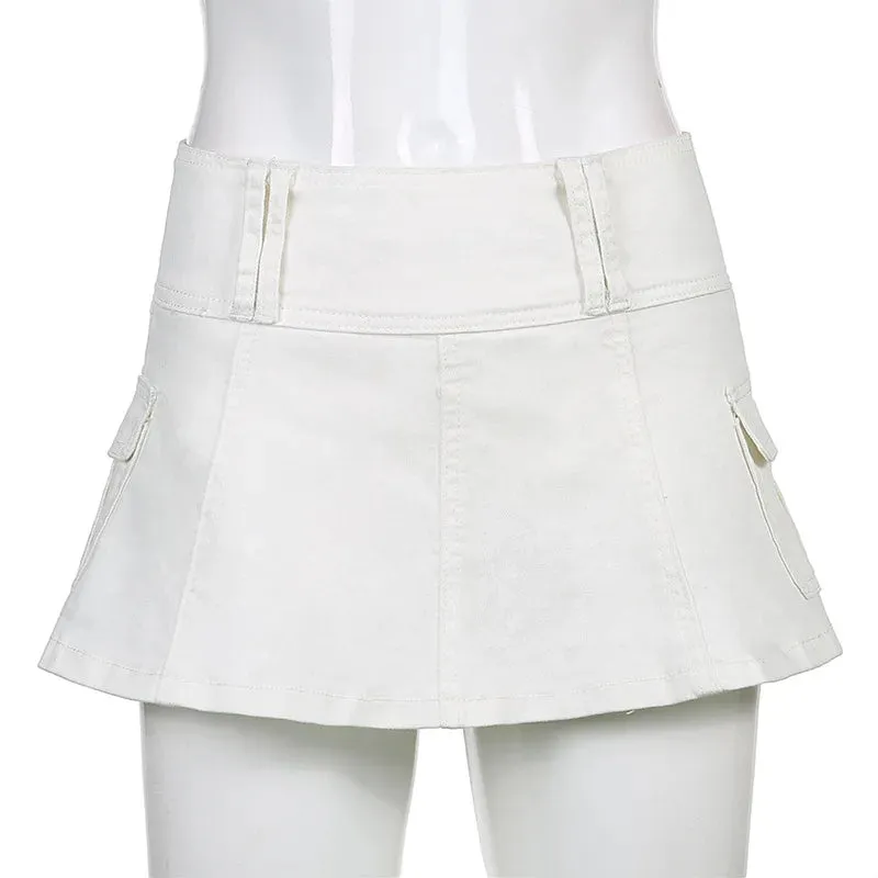 Women's Gothic Mini Skirt | Low Rise Black Pocket Patchwork