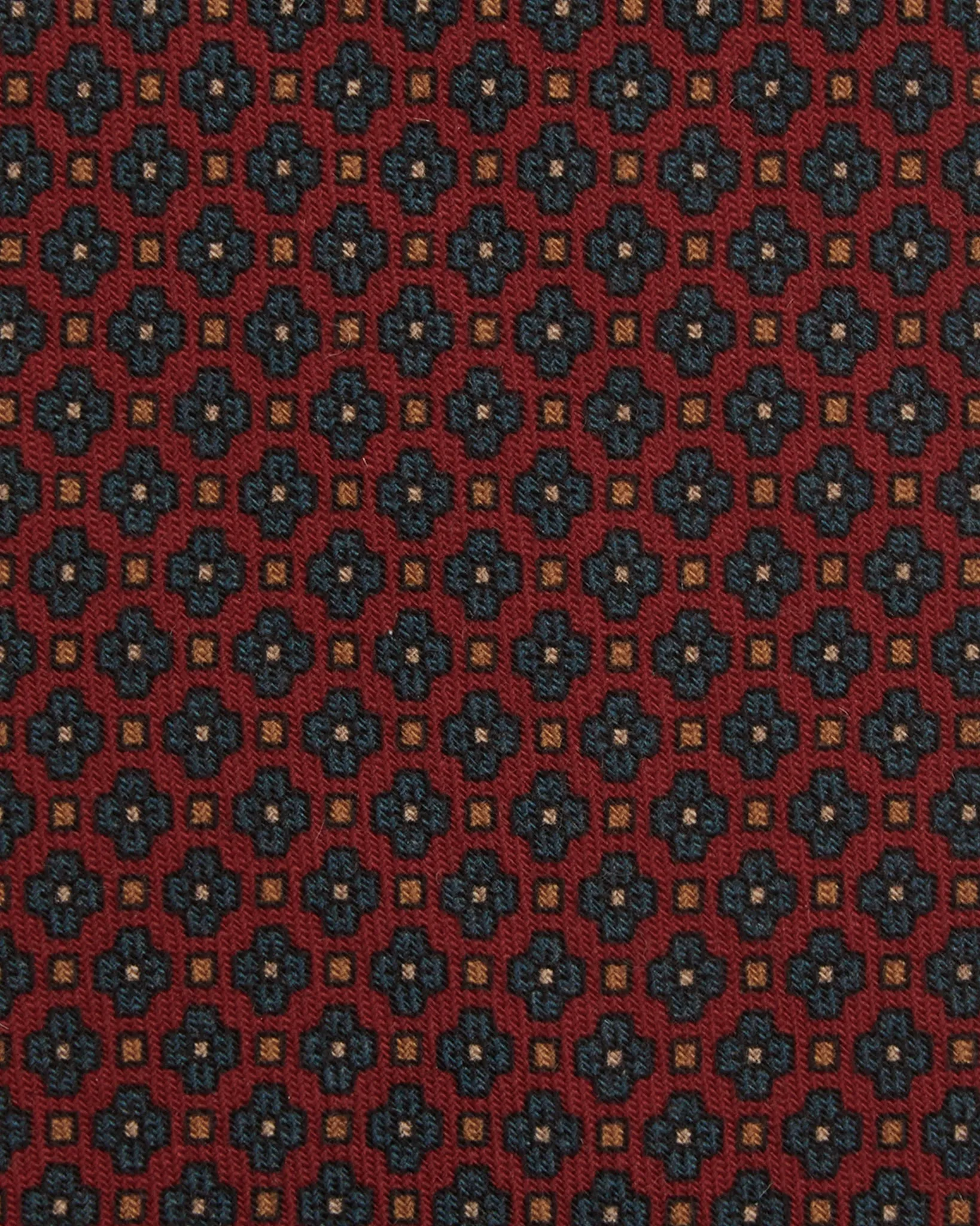 Wool Print Tie in Red/Lovat/Gold Flower